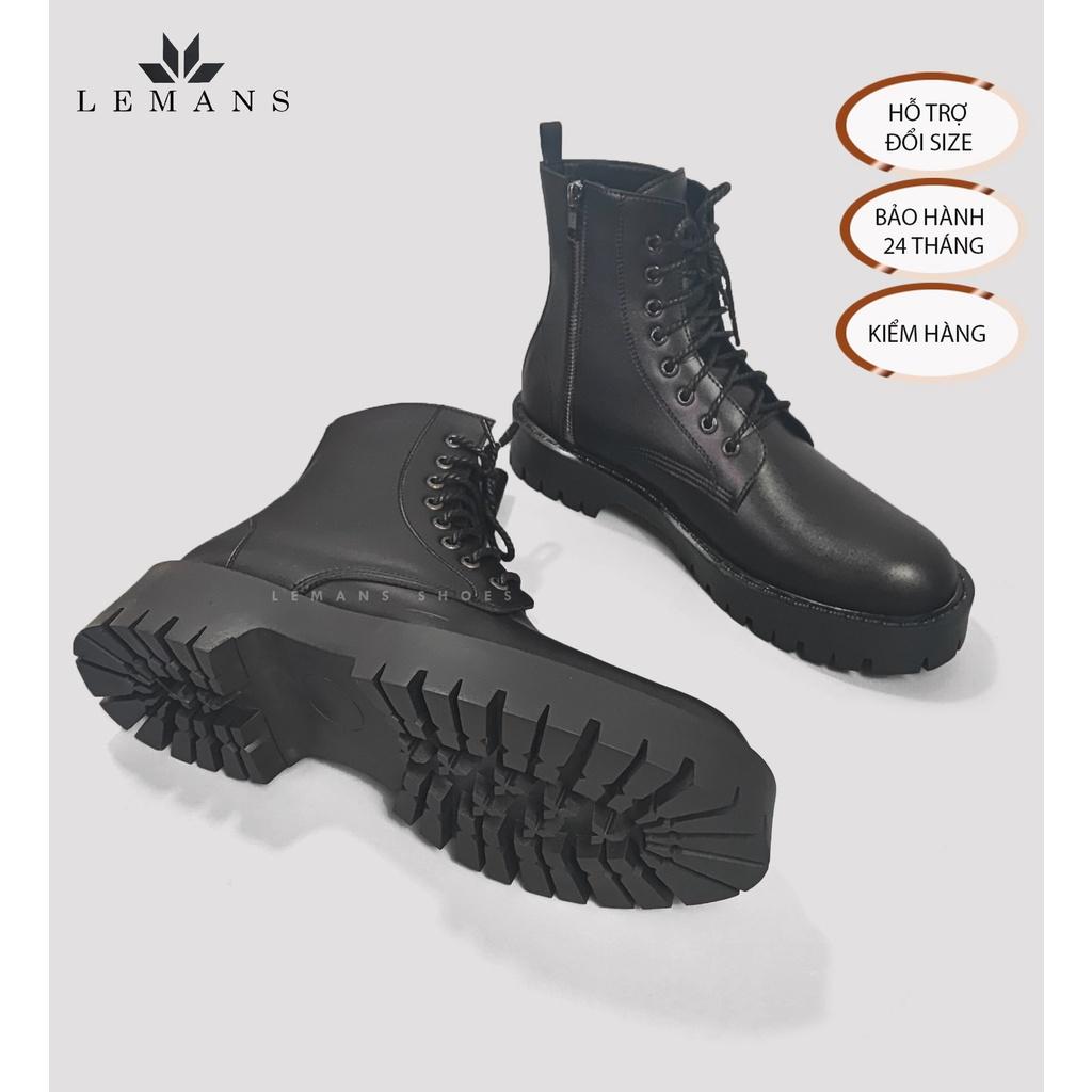 Giày da bò Chunky COMBAT Boots LEMANS nam - Đế Chunky cao 4.5cm - Khóa YKK - Bảo hành 24 tháng