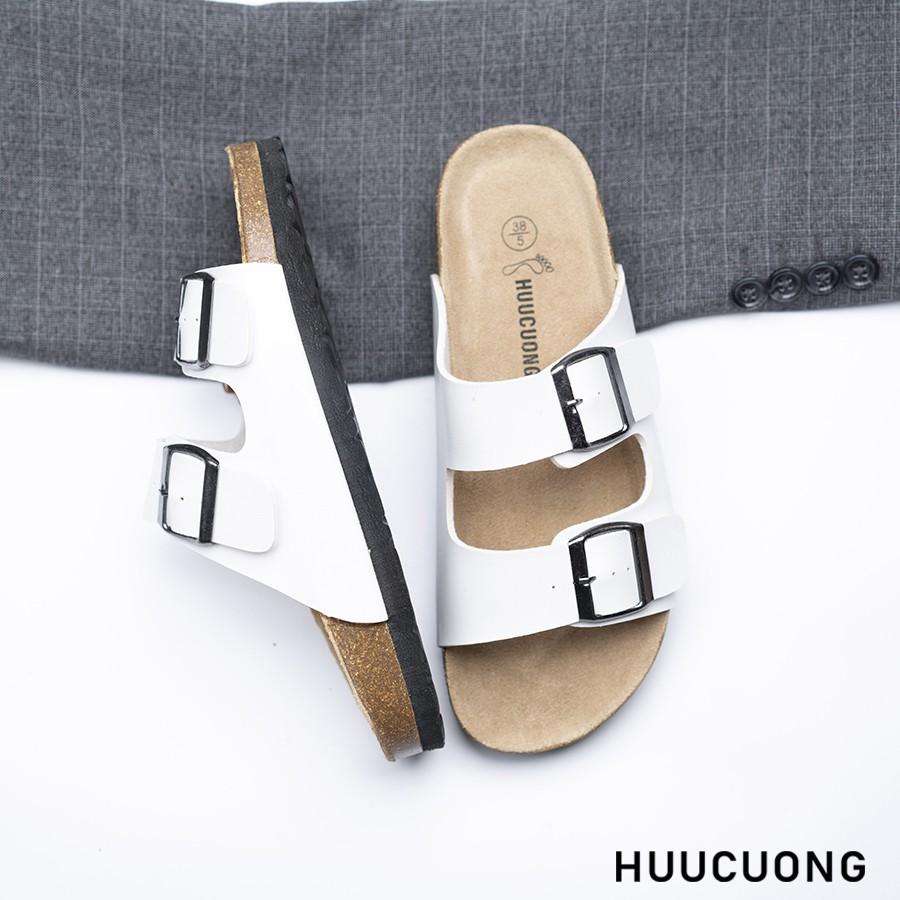 Dép nữ HuuCuong 2 khóa trắng đế trấu handmade