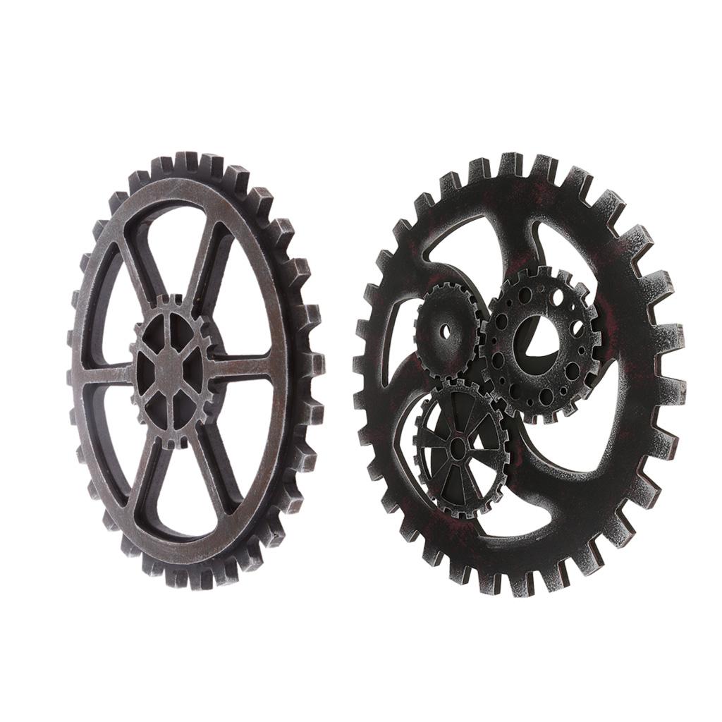 2 Chiếc Vintage Công Nghiệp Gỗ Phong Cách Gear Câu Lạc Bộ Treo Tường Trang Trí Đen