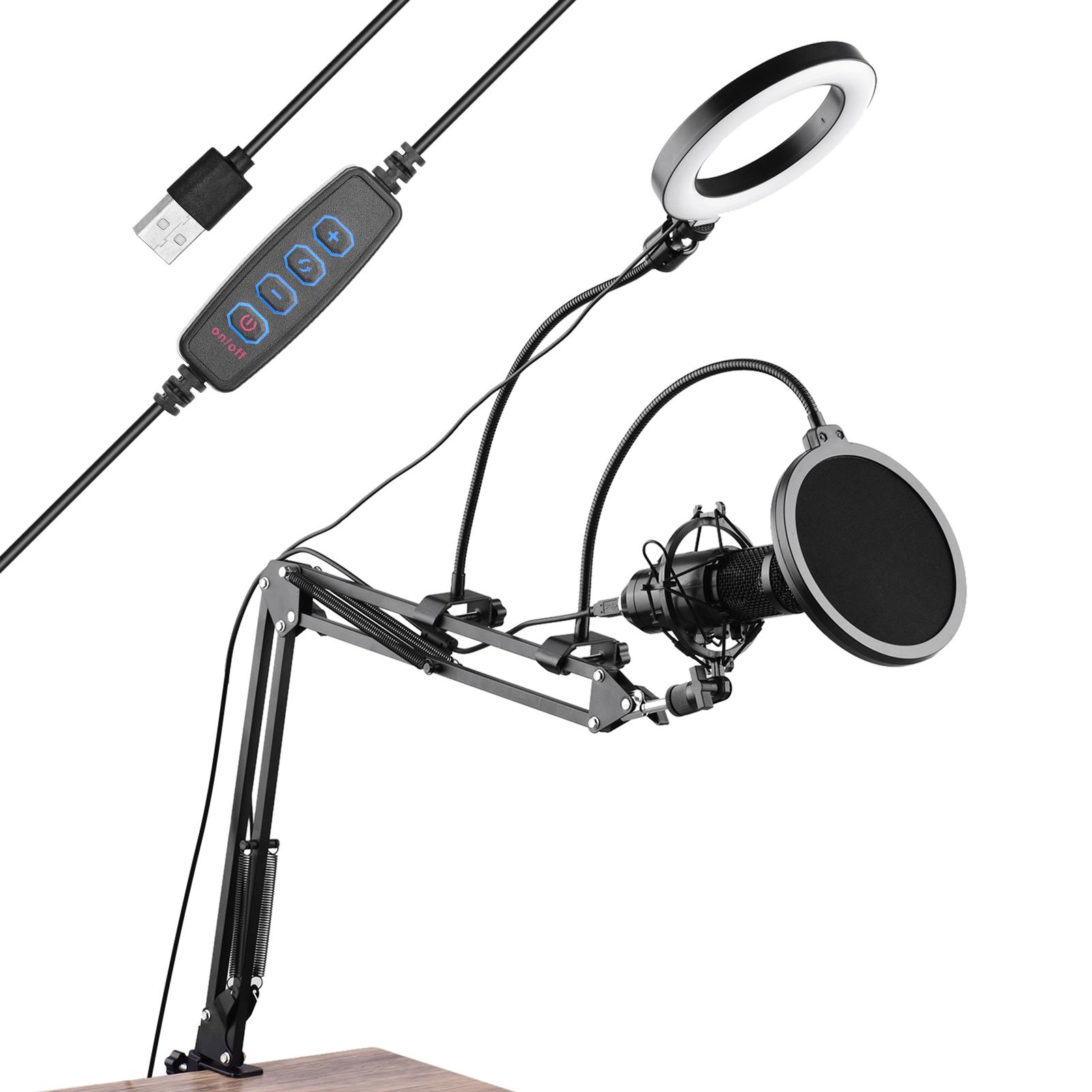 Bộ đèn vòng cho micrô video 6,3 inch / 16cm với bộ lọc pop khớp nối Micropone Shock