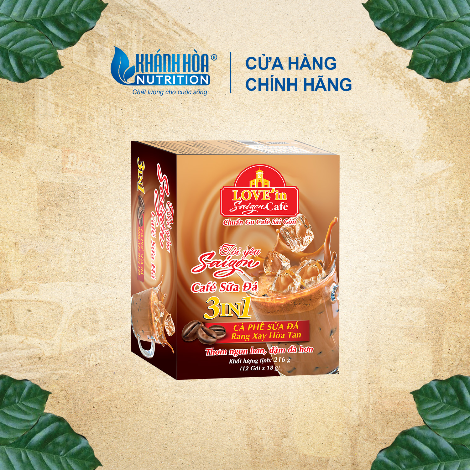 Cà Phê Sữa Rang Xay Hòa Tan 3IN1 LOVE’IN SAIGON CAFE - Khánh Hòa NutriFoods Thơm Ngon Hơn, Đậm Đà Hơn (Hộp 12 gói x 18g)