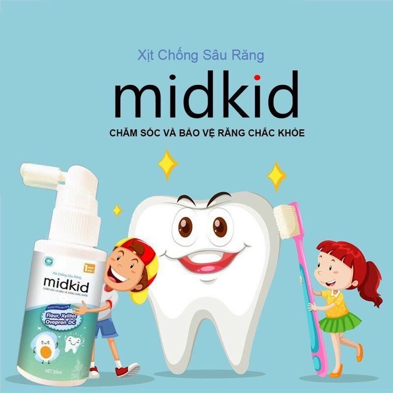 Xịt chống sâu răng midkid 30ml, bảo vệ răng, ngăn hôi miệng cho trẻ em và người lớn (dành cho bé từ 1 tuổi)