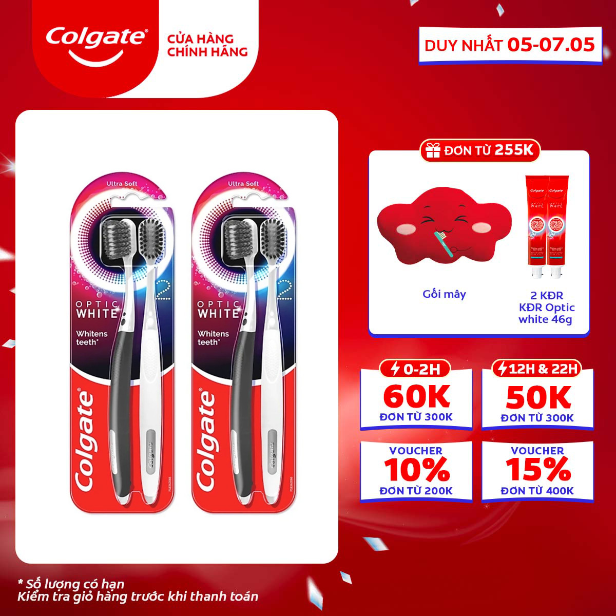 Bộ 4 bàn chải đánh răng Colgate trắng răng Optic White