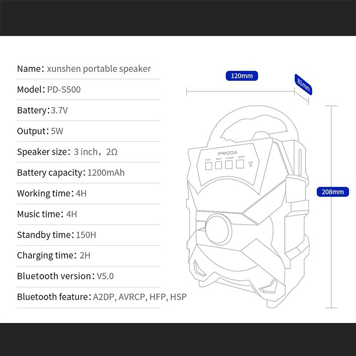 Loa Bluetooth Remax Proda PD-S500 Xunshen Series p Hàng nhập khẩu