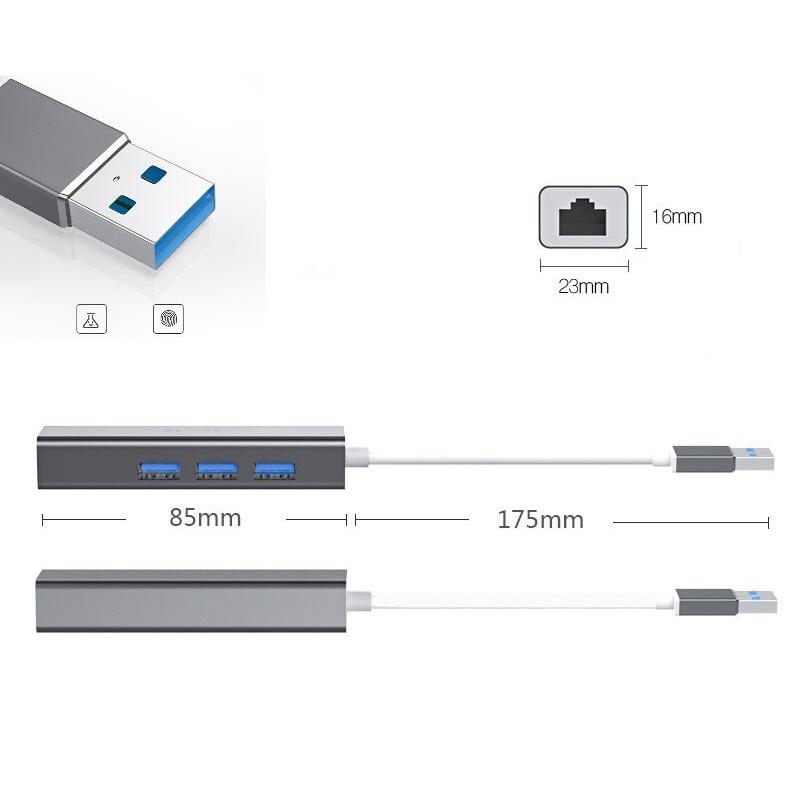 HUB chuyển đổi USB 3.0 sang LAN 1000Mbps và 3 cổng USB 3.0 vỏ nhôm