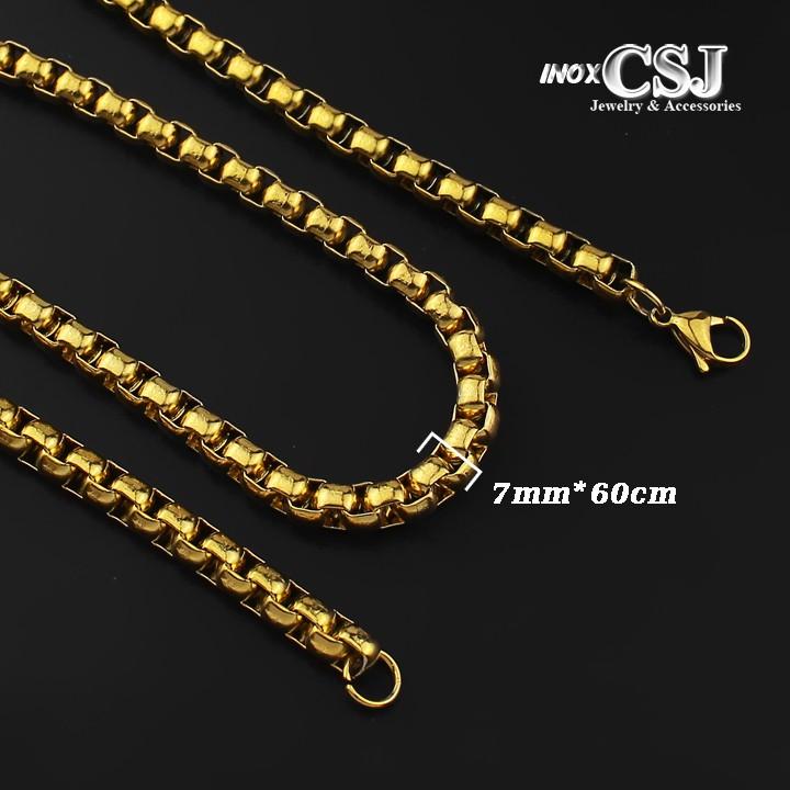 Dây chuyền inox cao cấp bông dừa khít mạ vàng 7mm siêu đẹp, đeo cực sang