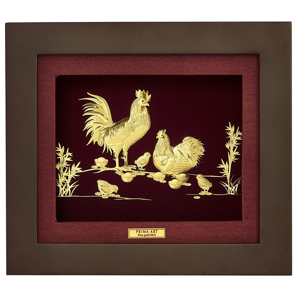 Tranh Vàng 24K PRIMA ART - Đàn Gà Hạnh Phúc - Kích thước 18 x 20 cm - CGS-0515-11
