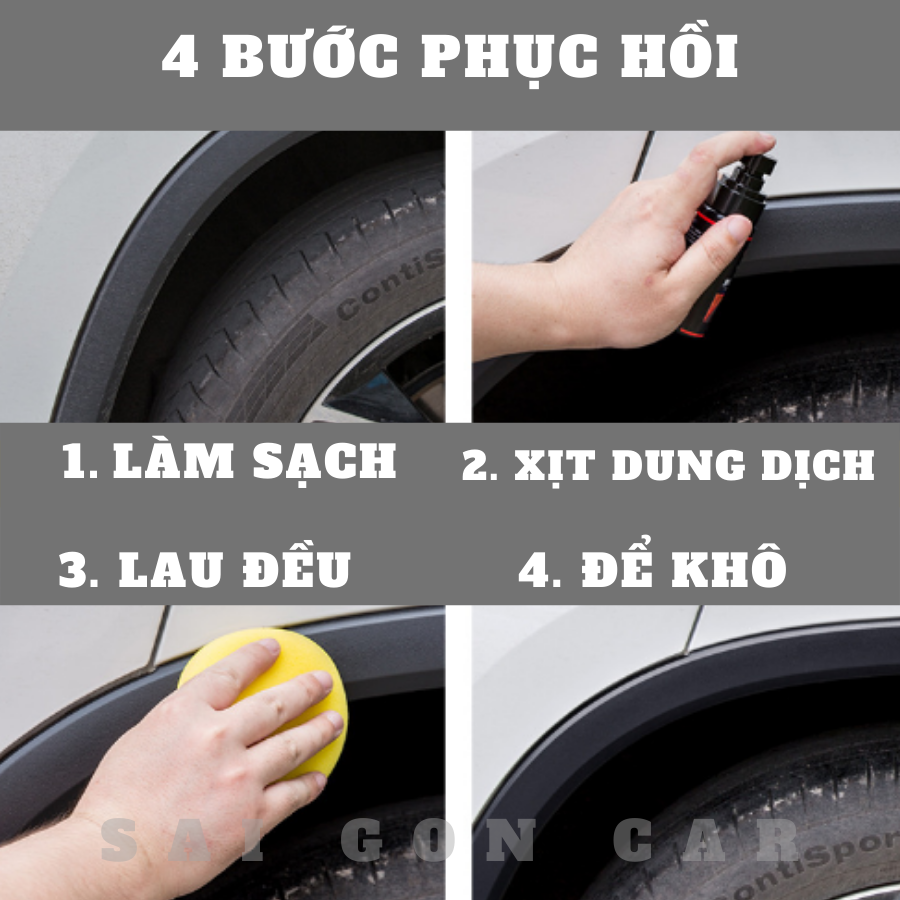 Chai phục hồi nhựa đen cho xe ô tô, dung dịch làm mới nhựa nhám thật hiệu quả, cho xế yêu của bạn luôn đen bóng như mới.