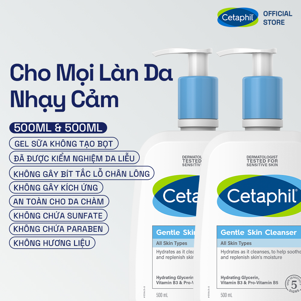 Combo 2 Sữa rửa mặt dịu nhẹ cho da nhạy cảm Cetaphil Gentle Skin Cleanser 500ml