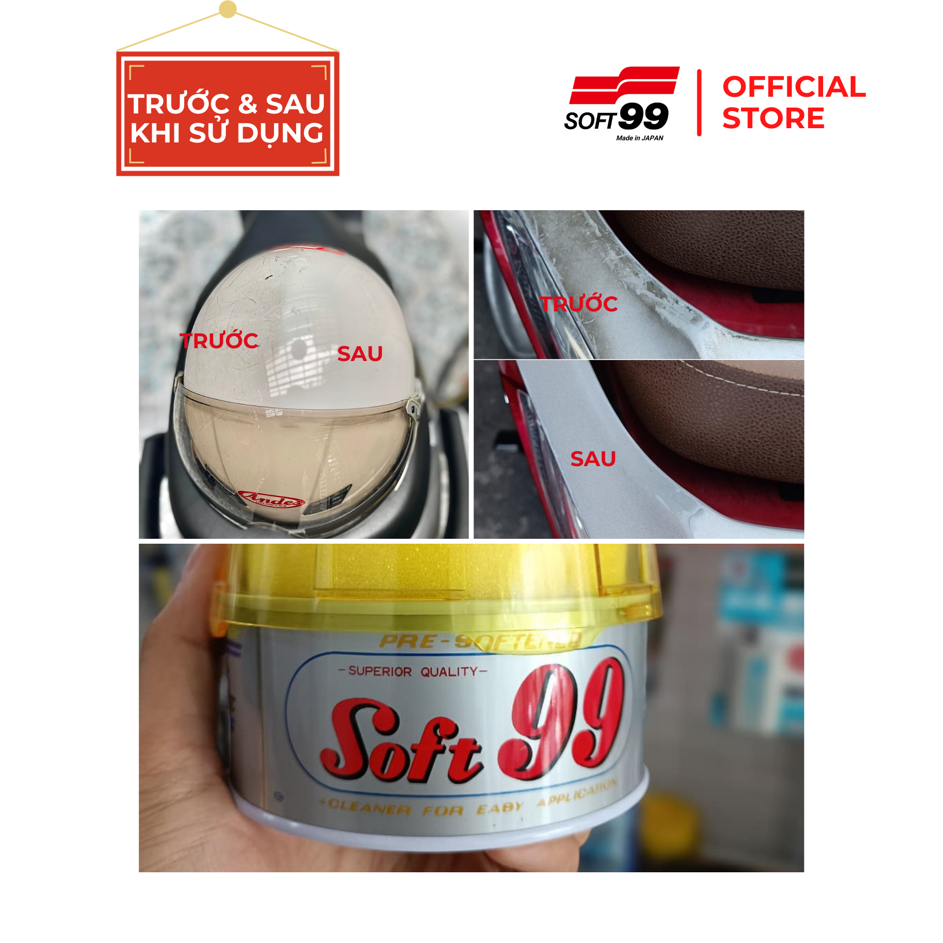 Sáp Vệ Sinh Sơn Xe Ô Tô Màu Sáng SOFT99 Hanneri Wax W-19