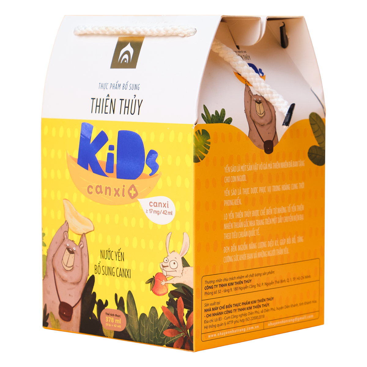 Nước Yến Sào Cho Bé Thiên Thủy Kids Canxi + - Nhà Yến Nha Trang - Hộp 9 Lọ - Nước Yến Chưng Sẵn - Tổ Yến Chưng Đường Phèn - Yến Trẻ Em - Hàng Chính Hãng