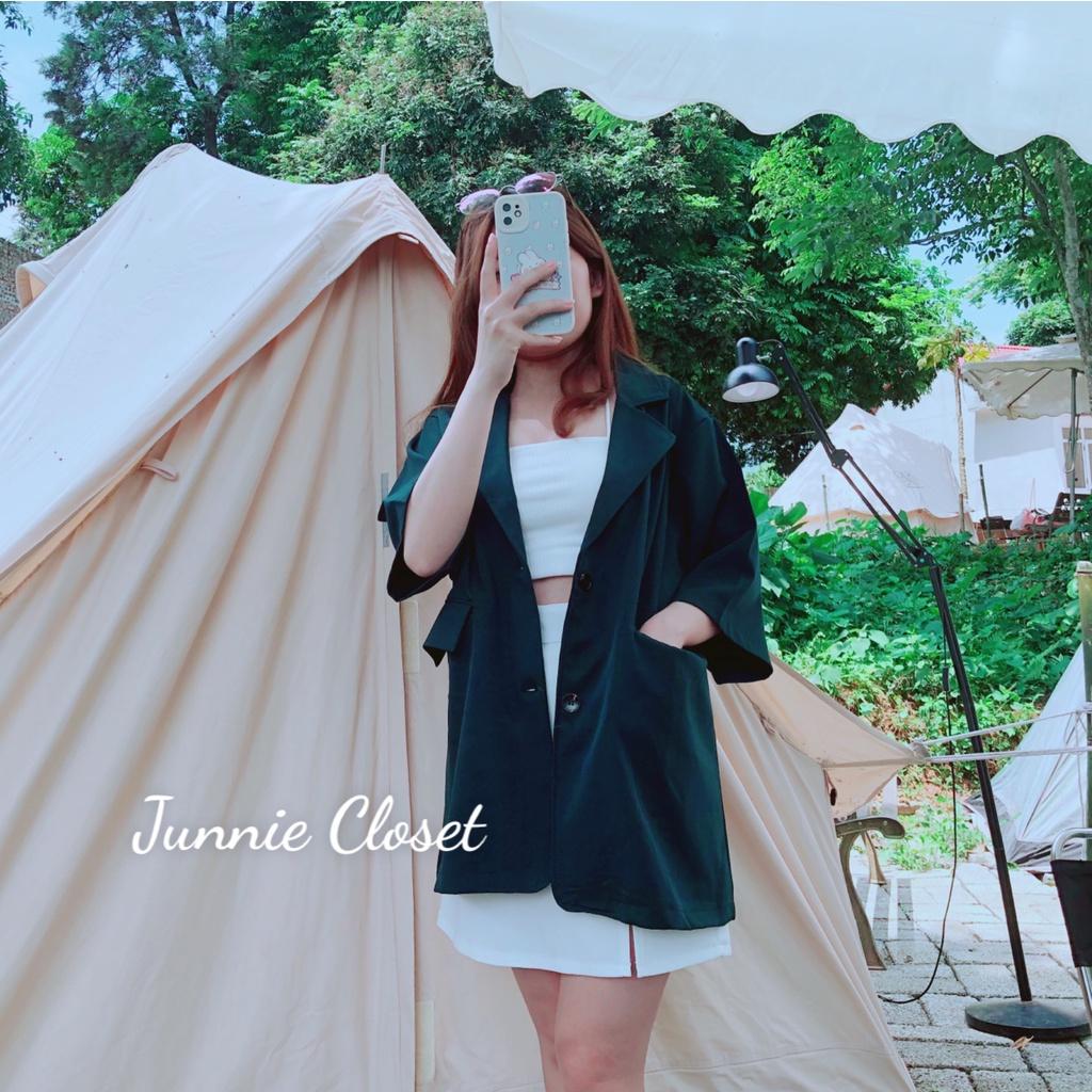 Áo blazer ngắn tay trơn 2 khuy Áo blz CỘC TAY 1 lớp phong cách Hàn Quốc Junnie Closet