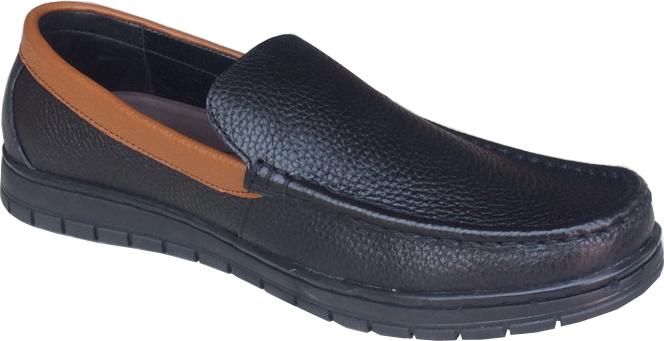 Giày lười nam Trường Hải  da bò đen đế cao su chống mòn cao 2.5cm  GMN014