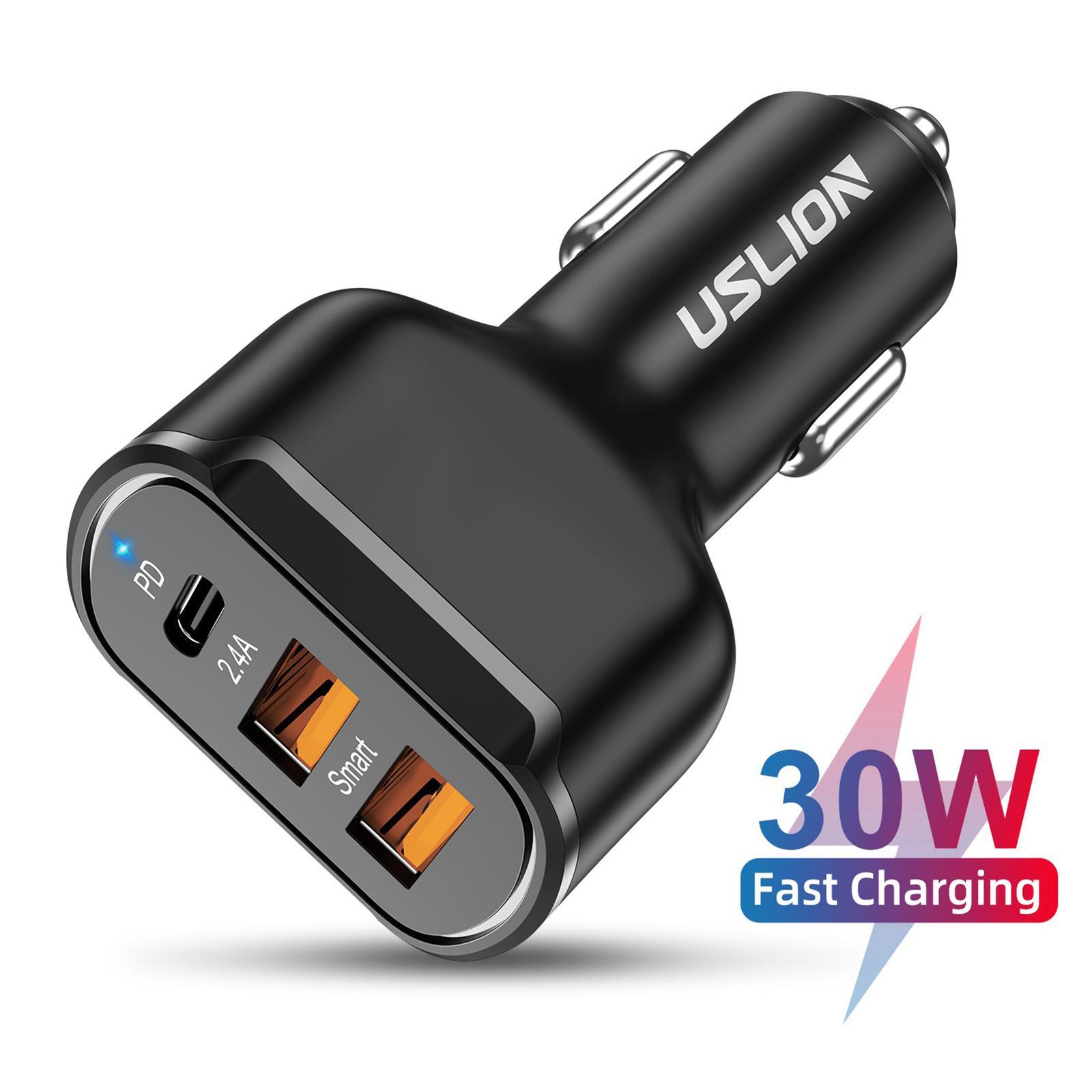 30W USB C Car Charger 2 USB QC 3.0 for 11 Pro Max Xs 8 plus