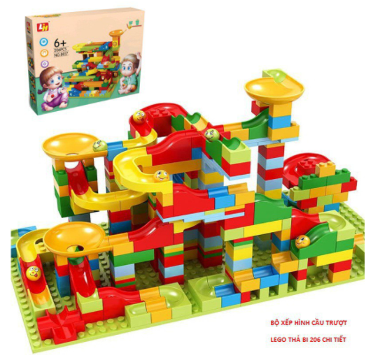 Bộ Xếp Hình Cầu Trượt Lego Thả Bi, Đồ Chơi Xếp Hình Phát Triển Trí Não