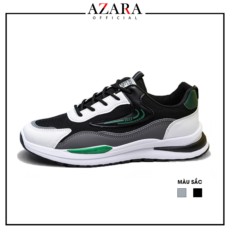Giày Thể Thao Nam AZARA- Sneaker Màu Xám - Đen, Giày Thể Thao Chạy Bộ, Thể Dục, Đi Chơi, Thoải Mái, Thoáng Khí - G5301