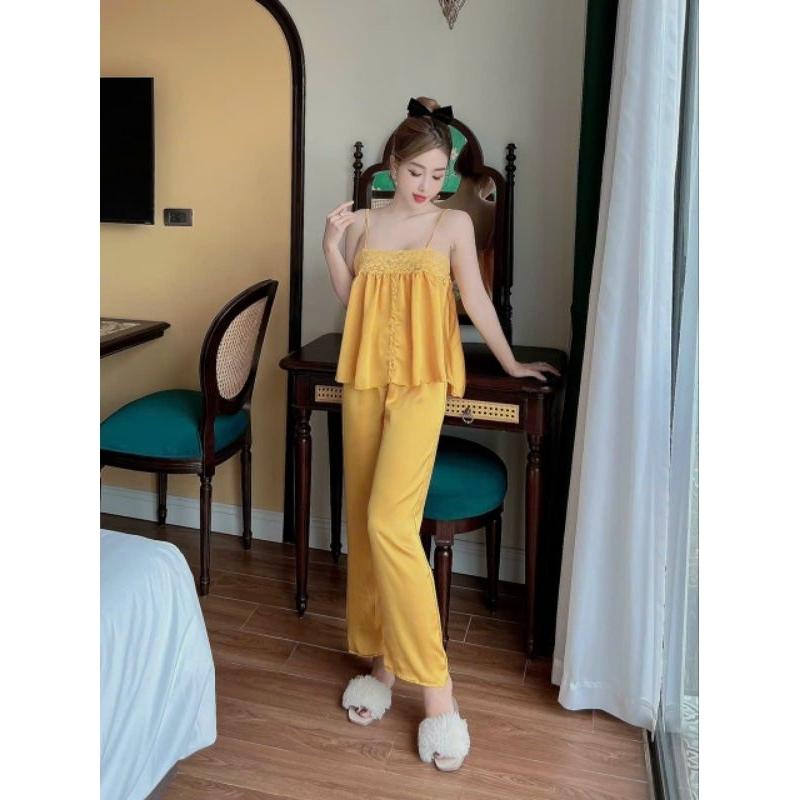 Set dài áo 2 dây phối ren mặc nhà , siêu xinh , siêu kute Annshop M0013