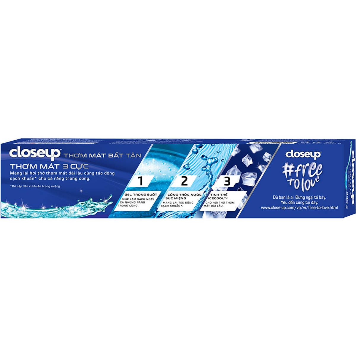 Combo 3 Kem đánh răng dạng gel giúp sạch khuẩn Closeup Thơm Mát Bất Tận Tinh Thể Băng Tuyết 230g cho hơi thở thơm mát dài lâu