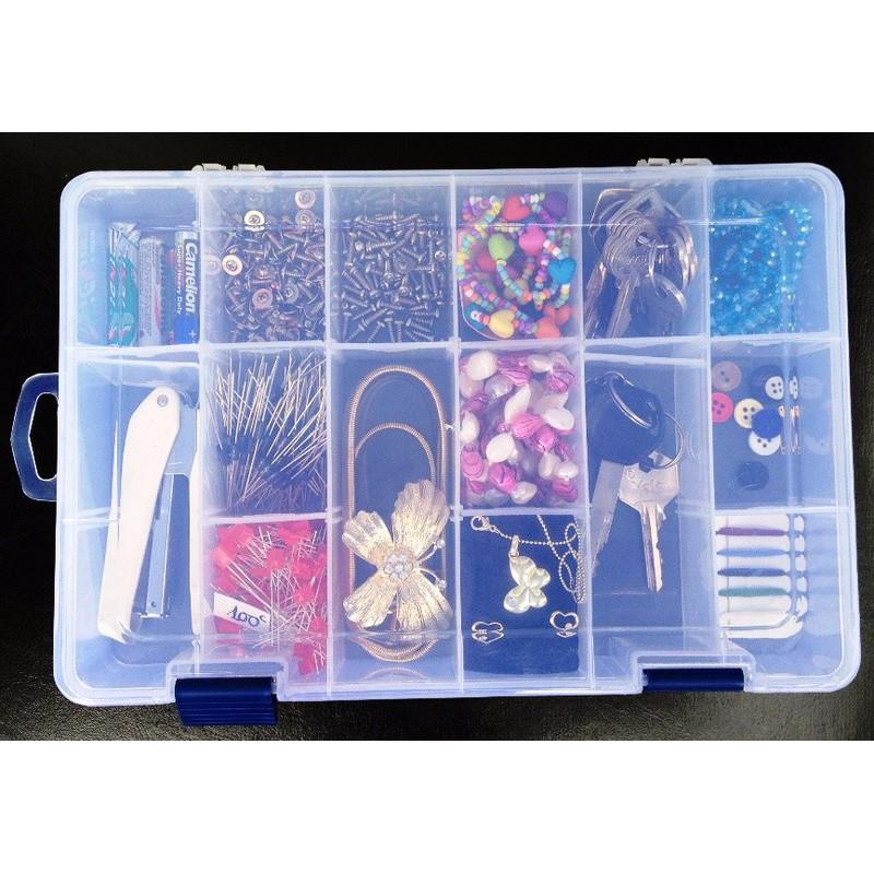 Hộp nhựa 18 ngăn đựng linh kiện, các ngăn có thể tháo rời ra được to 27x18x5cm nặng 380 gam