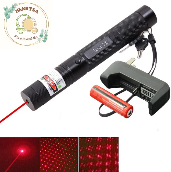 Đèn pin chiếu tia laser 303 (Kèm hộp+pin+sạc) - Hàng chính hãng