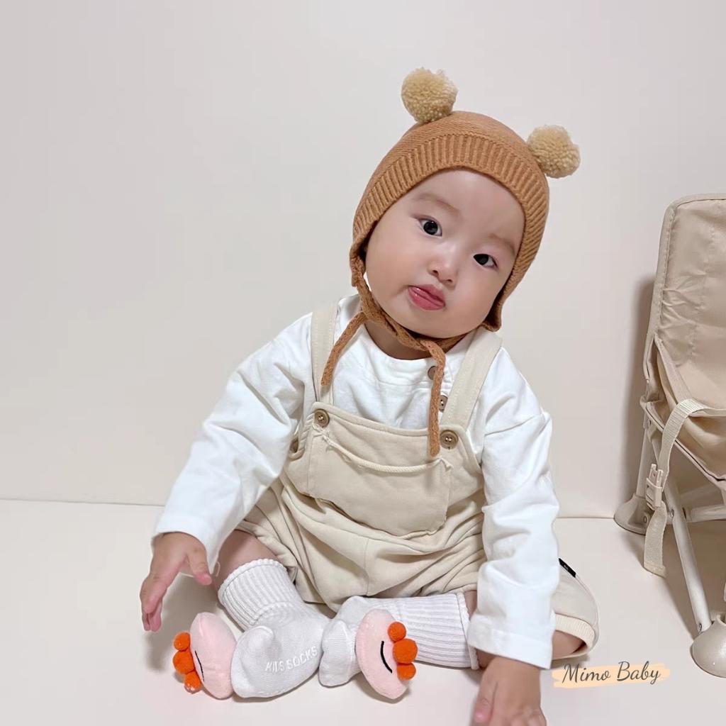 Mũ nón len buộc dây đính quả bông xinh xắn cho bé ML204 Mimo Baby