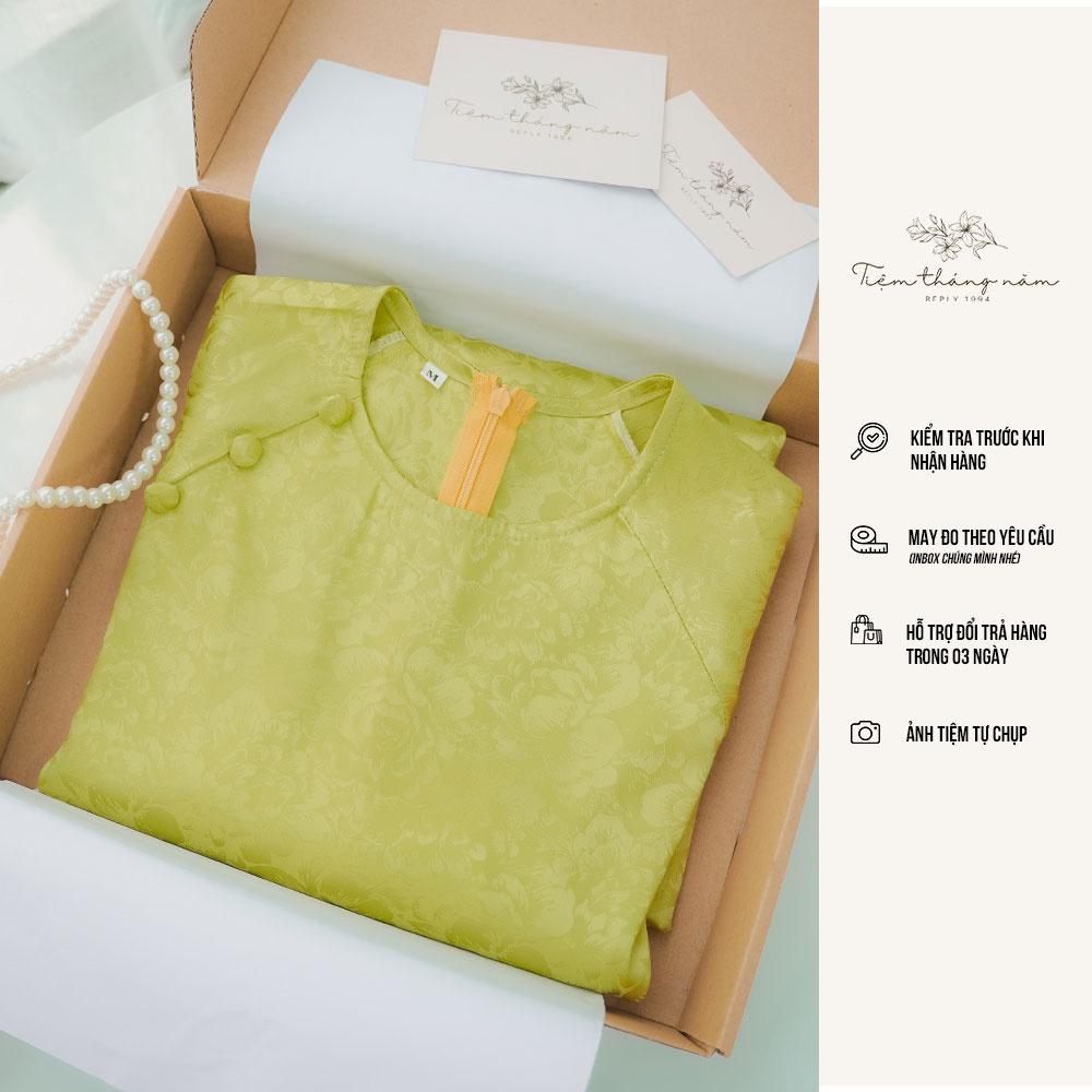 Áo dài Gấm Trà hoa - Màu Cốm