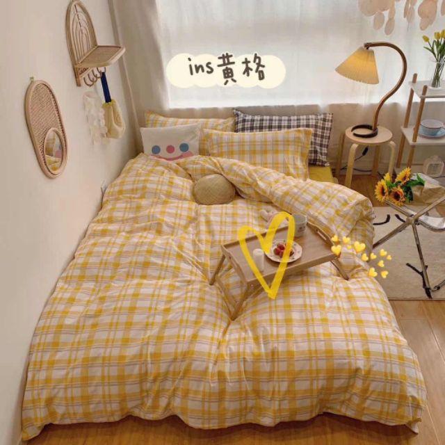 Bộ chăn ga gối 4 món kẻ hàn quốc