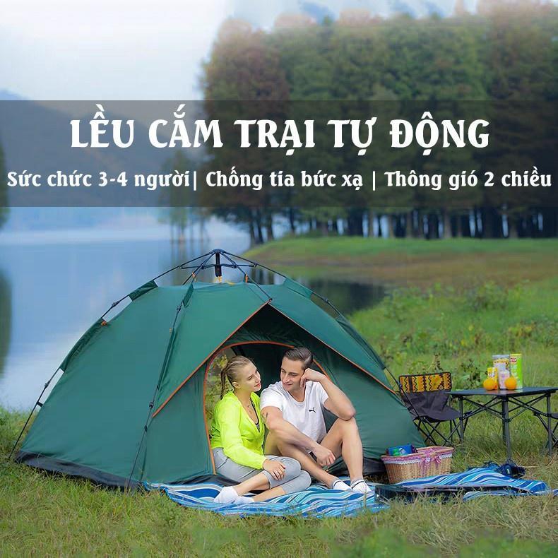 Lều cắm trại tự bung, gấp gọn. Dành cho gia đình, cặp đôi (2 - 4 người). TK-L02. Loại dày cao cấp