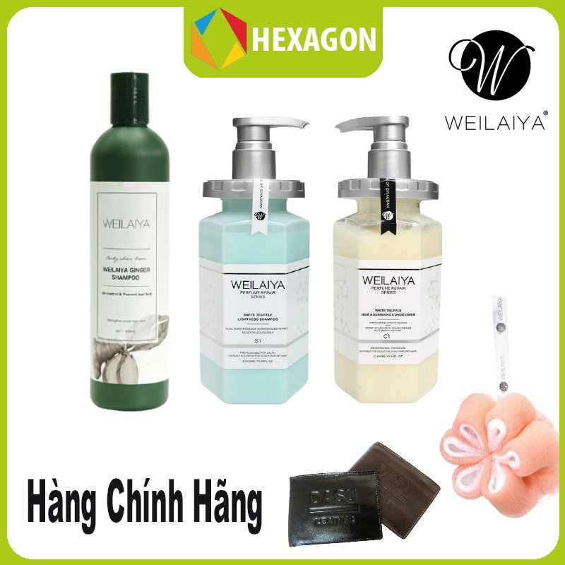 Combo Dầu gội xả phục hồi đa tầng nấm Truffle Weilaiya hương nước hoa và Dầu gội gừng Weilaiya cao cấp 400ml - Tặng kèm 1 bông tằm và 1 ví da bò