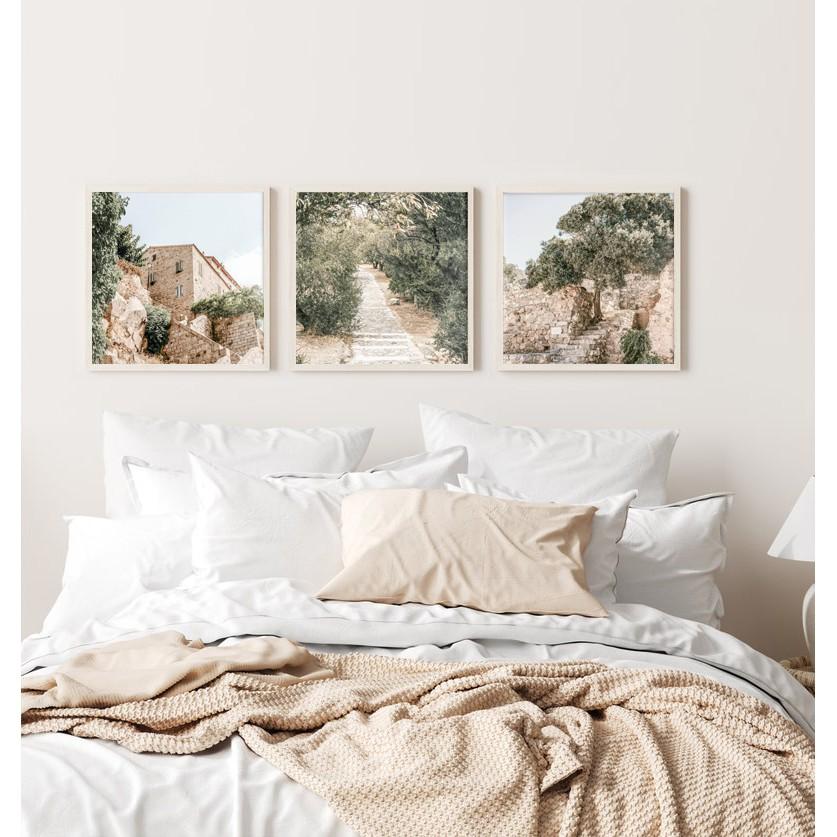 Set 3 tranh tone xanh trầm sa mạc, tranh in canvas chống nước, chống ẩm có đinh 3 chân tặng kèm.