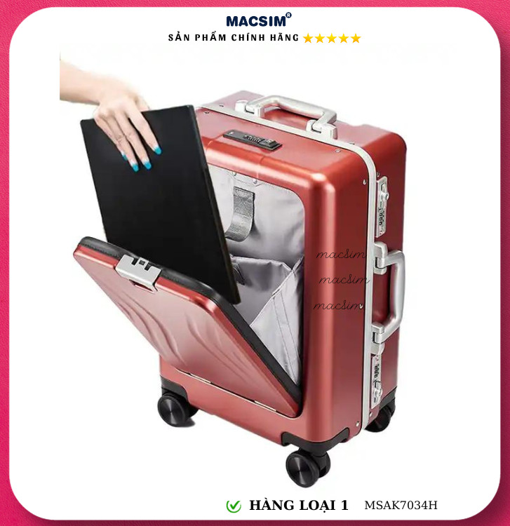 Vali cao cấp Macsim Aksen hàng loại 1 MSAK7034H cỡ 20 inch- màu đỏ