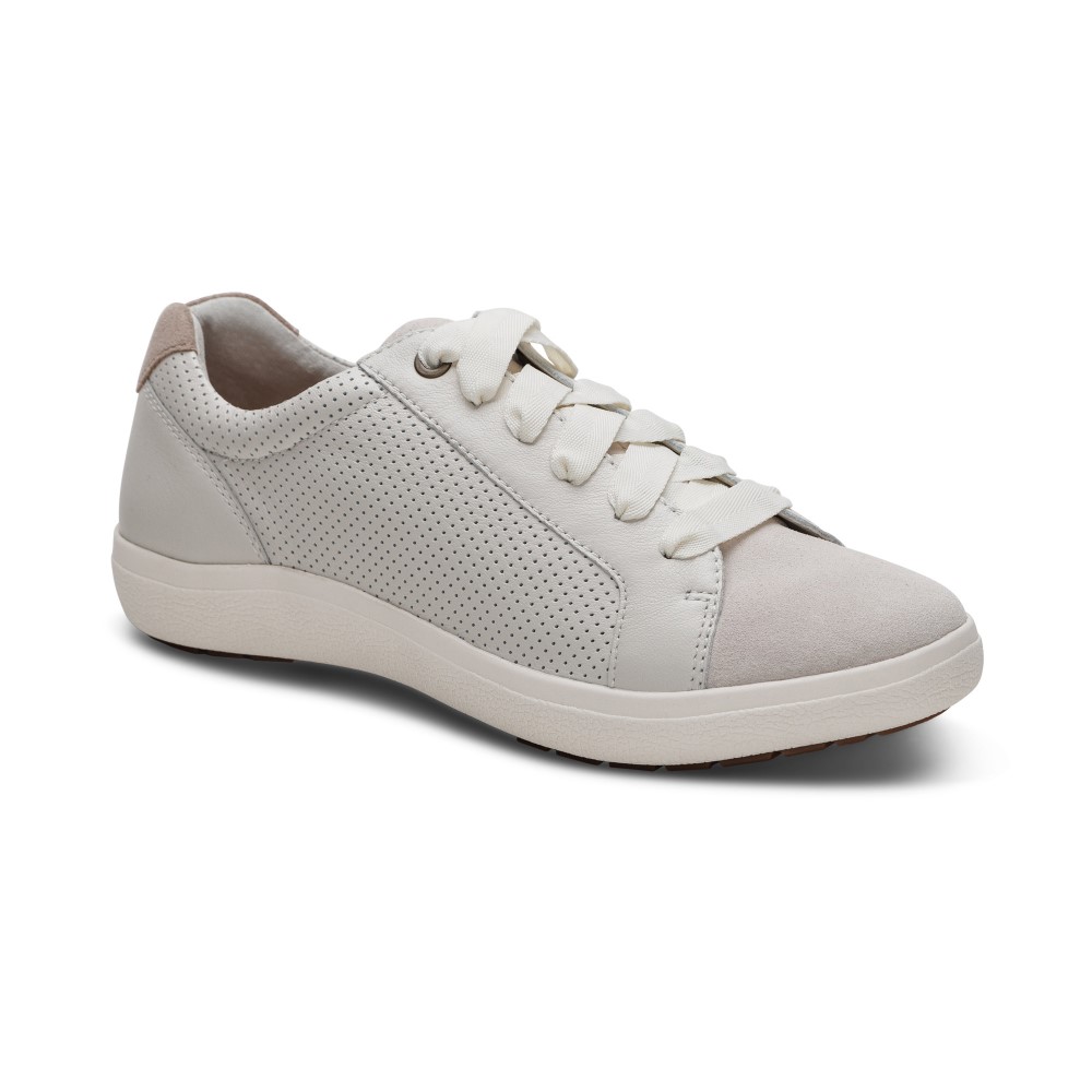 Giày thể thao sức khoẻ nữ Aetrex Courtney Chalk - Sneaker da đế đệm
