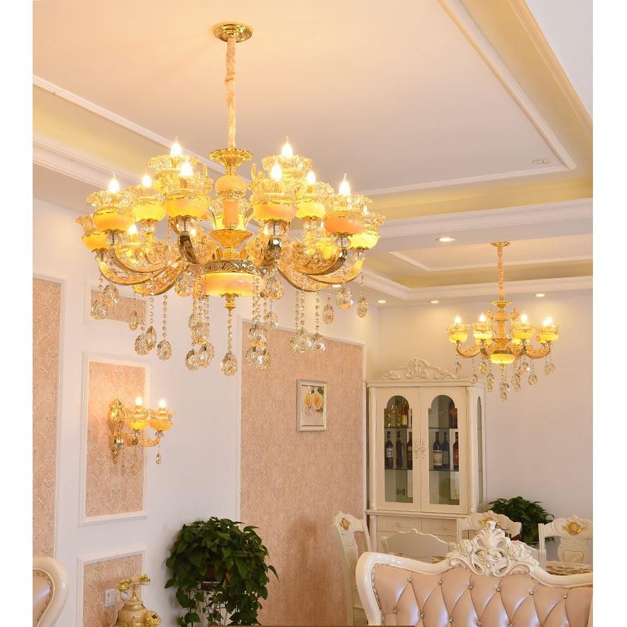 Đèn chùm KRIA 15 tay pha lê phong cách hiên đại, đẳng cấp, sang trọng - kèm bóng LED chuyên dụng