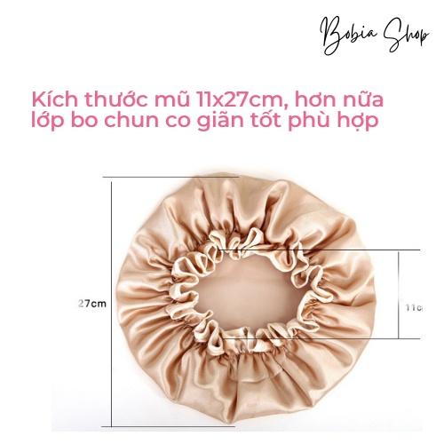 Mũ tắm, mũ ủ tóc lụa satin 2 lớp dày dặn chống thấm nước tốt