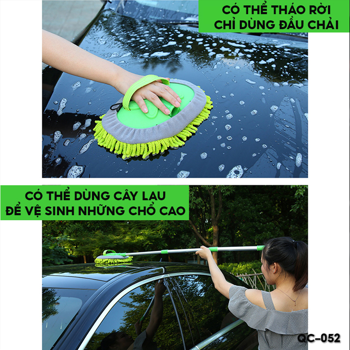 Chổi Rửa Xe Hơi Chổi Lau Xe Có Thanh Tay Cầm Kéo Rút 3 Cấp Độ Đầu Giẻ Lau Có Thể Tháo Rời Hoặc Gắn Liền QC-052