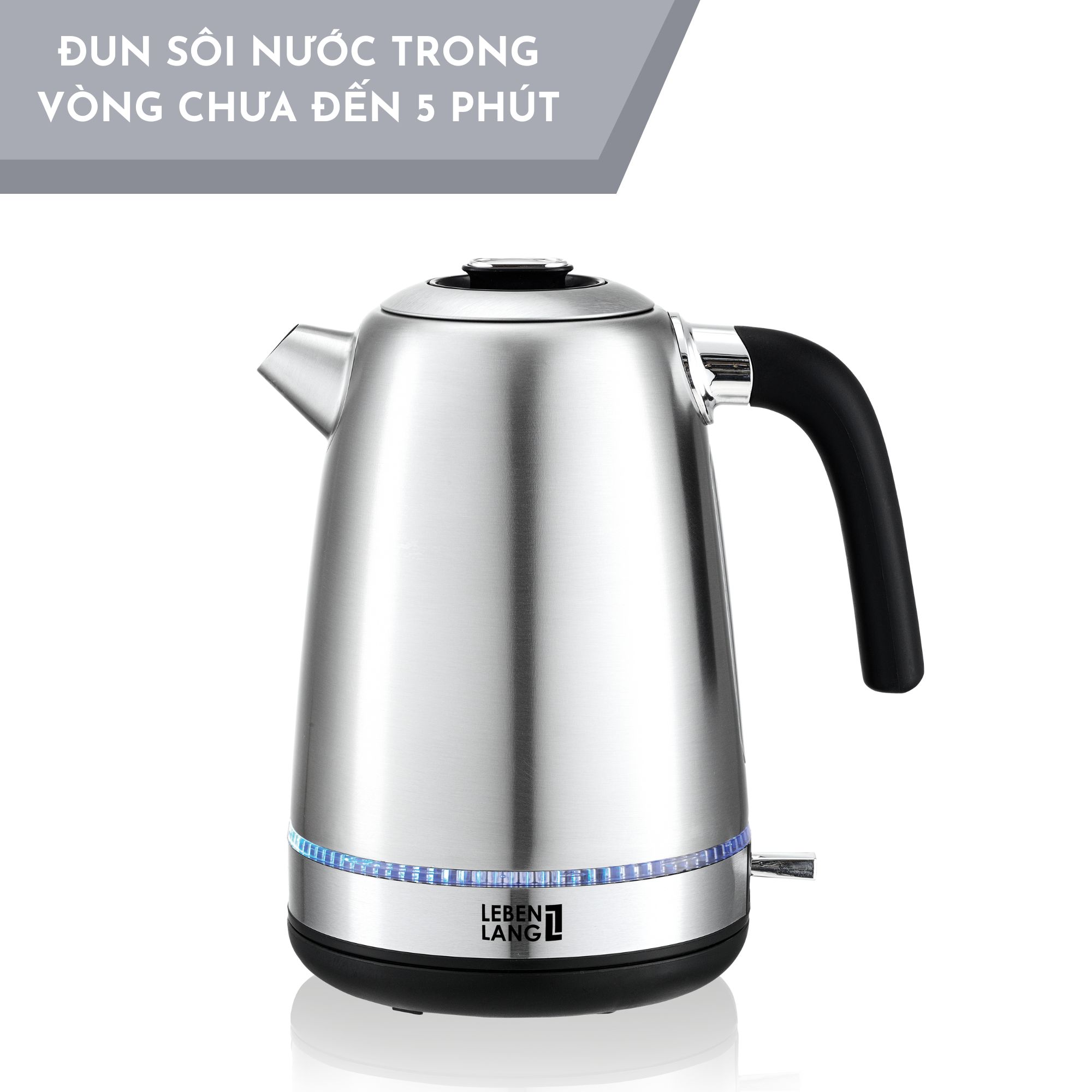 Ấm siêu tốc LEBENLANG LBWE7762 bằng inox 1.7 lít, công suất 2200W, bảo hành 2 năm - hàng chính hãng