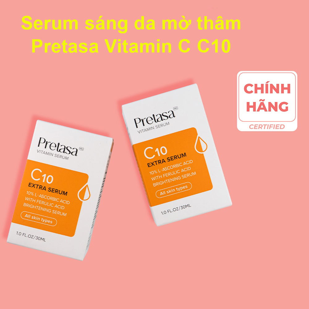 Serum sáng da mờ thâm Vitamin C PRETASA C10 Extra Serum - Hàng Chính Hãng