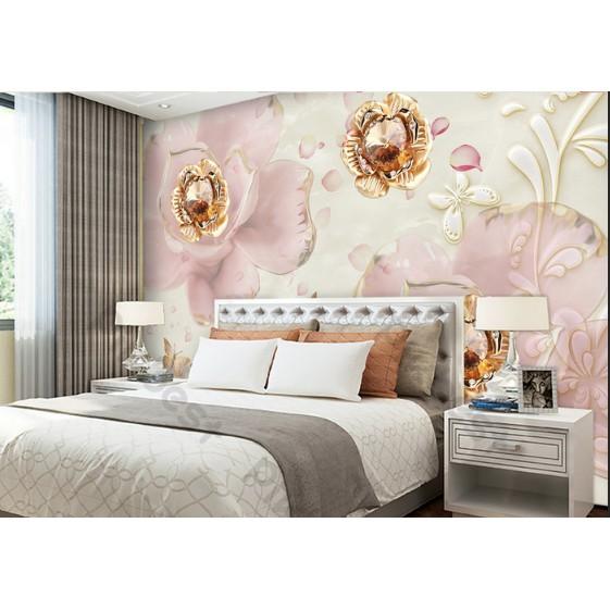 Tranh dán tường Tranh hoa hồng pha lê và tường bướm sang trọng, tranh dán tường 3d hiện đại MS1179748