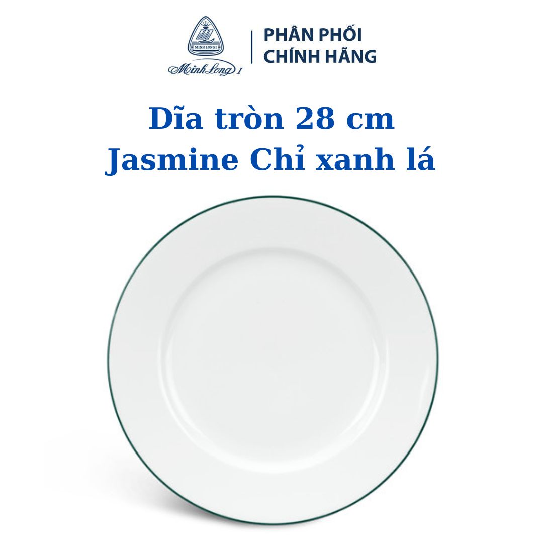 Dĩa tròn 28 cm jasmine Chỉ Xanh Lá - Gốm sứ cao cấp Minh Long I