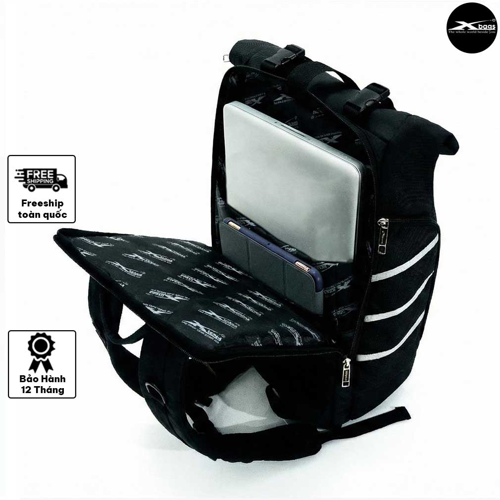 Balo du lịch Xbags Dark Bear 1202 nắp cuộn màu đen