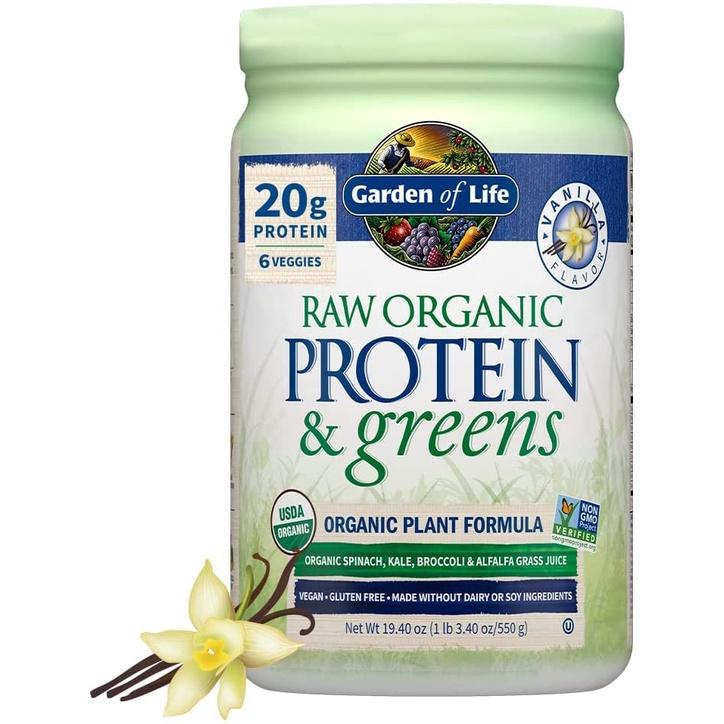 HŨ BỘT ĐẠM - RAU XANH HỮU CƠ - NGUYÊN CHẤT Garden of Life Raw Organic Protein &amp; Greens - VỊ VANILLA, 550g