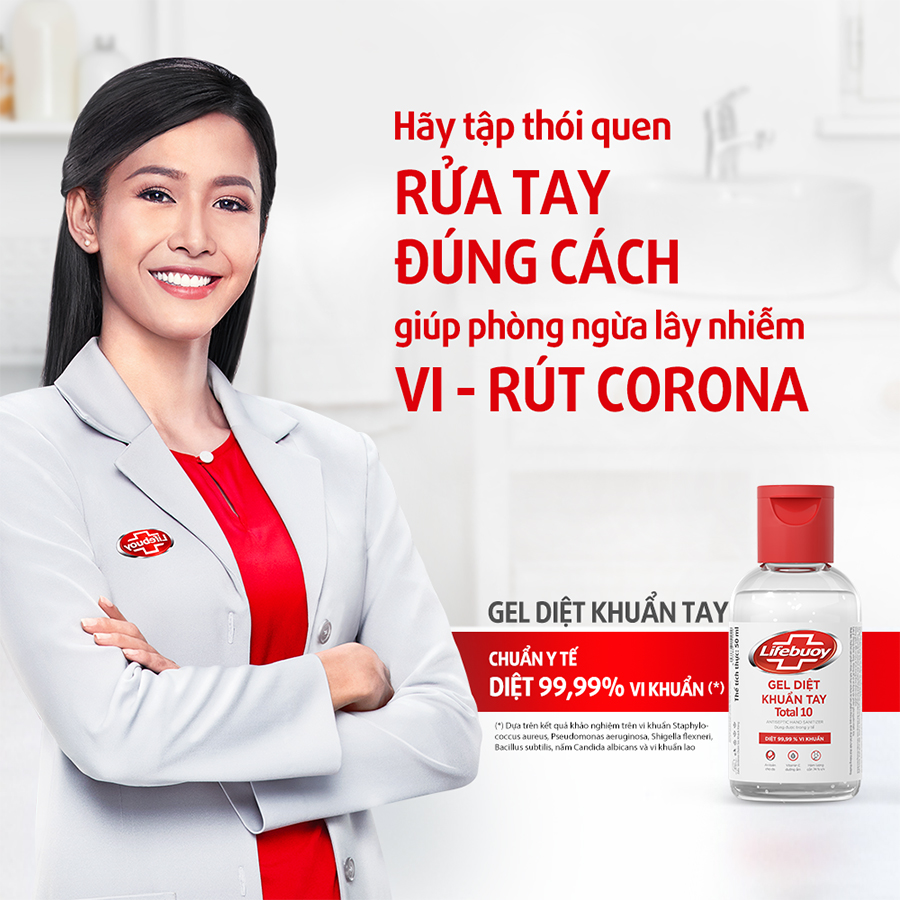 Gel rửa tay khô Lifebuoy 50ml Total 10 diệt sạch nhanh 99.9% vi khuẩn an toàn cho da với vitamin E chuẩn chất lượng y tế