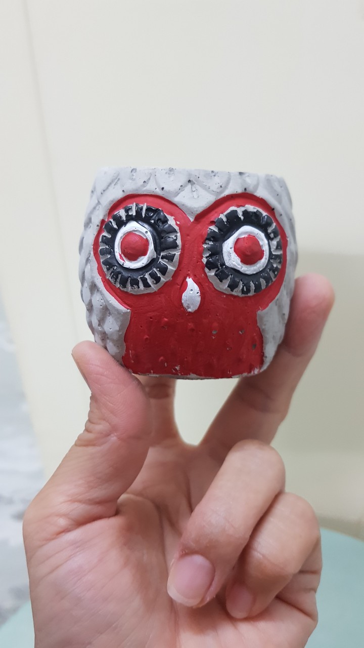 Chậu trồng cây, chậu sen đá đất sét mini hình cú cao 5.5cm, hàng handmade vẽ tay. Giao hoa văn ngẫu nhiên, giao từ HCM
