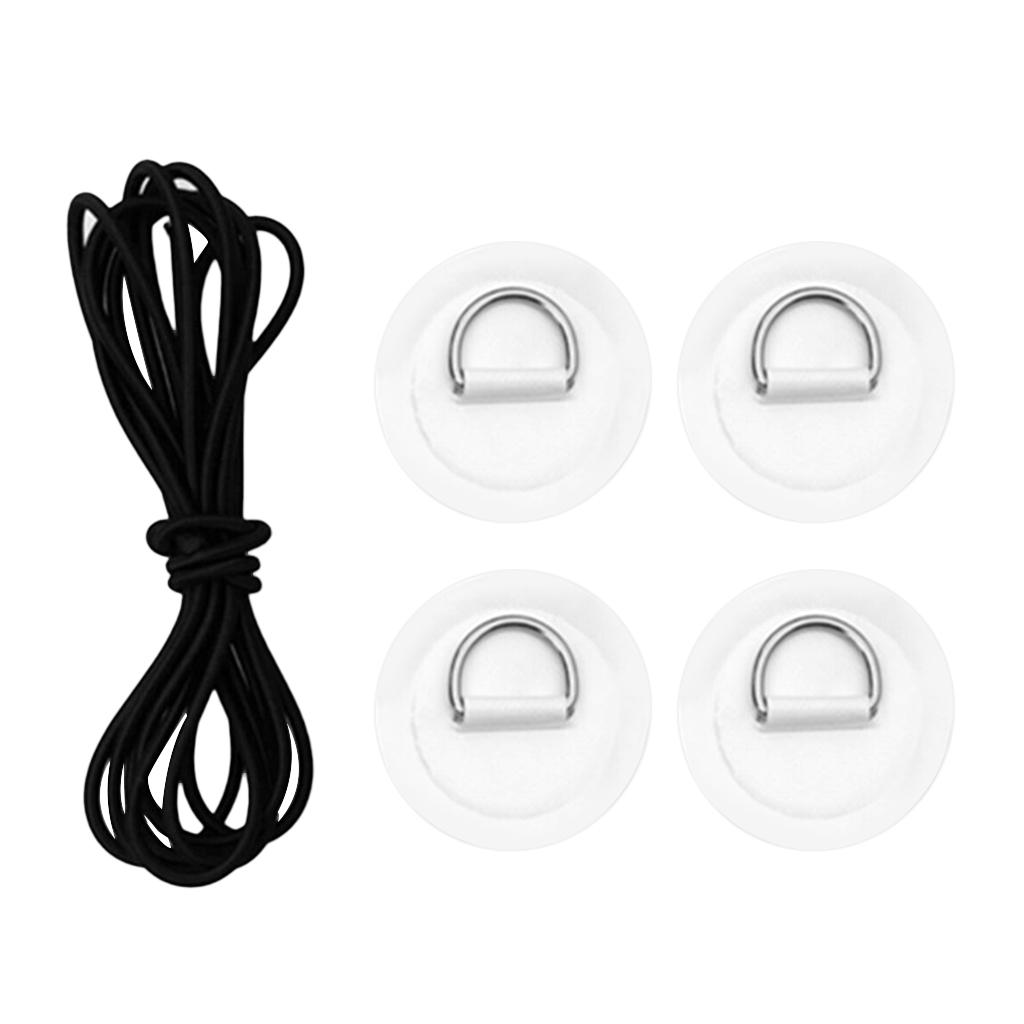 2xD Ring Pad Patch Boat Deck Bungee Rope Kit for Stand Up Paddle Board White