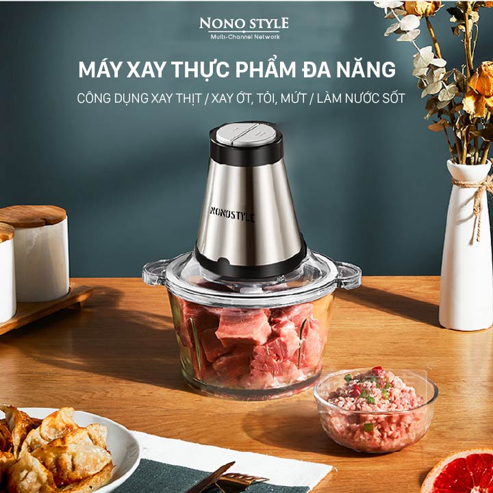 Máy xay thực phẩm đa năng Nonostyle - Dung tích lớn 3 lít, công suất 300W, cối thuỷ tinh cường lực - Hàng chính hãng