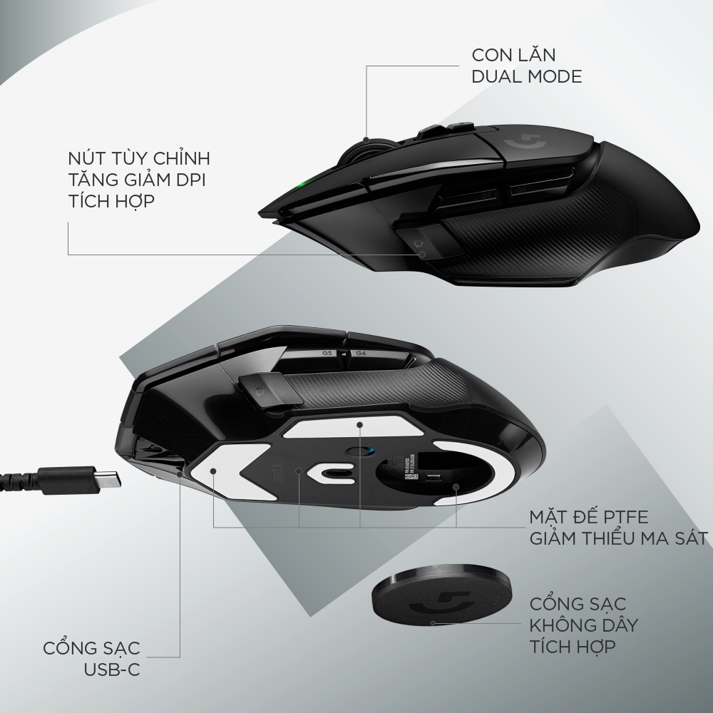 Chuột game không dây Logitech G502 X LIGHTSPEED – Switch LIGHTFORCE Hybrid, Cảm biến Hero 25K, 13 Nút lập trình, tương thích Windows/Mac OS - Hàng chính hãng