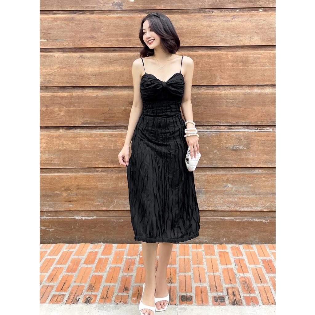 RECHIC Đầm Venia hai dây dáng dài kiểu nơ trước ngực phù hợp đi tiệc dạo phố