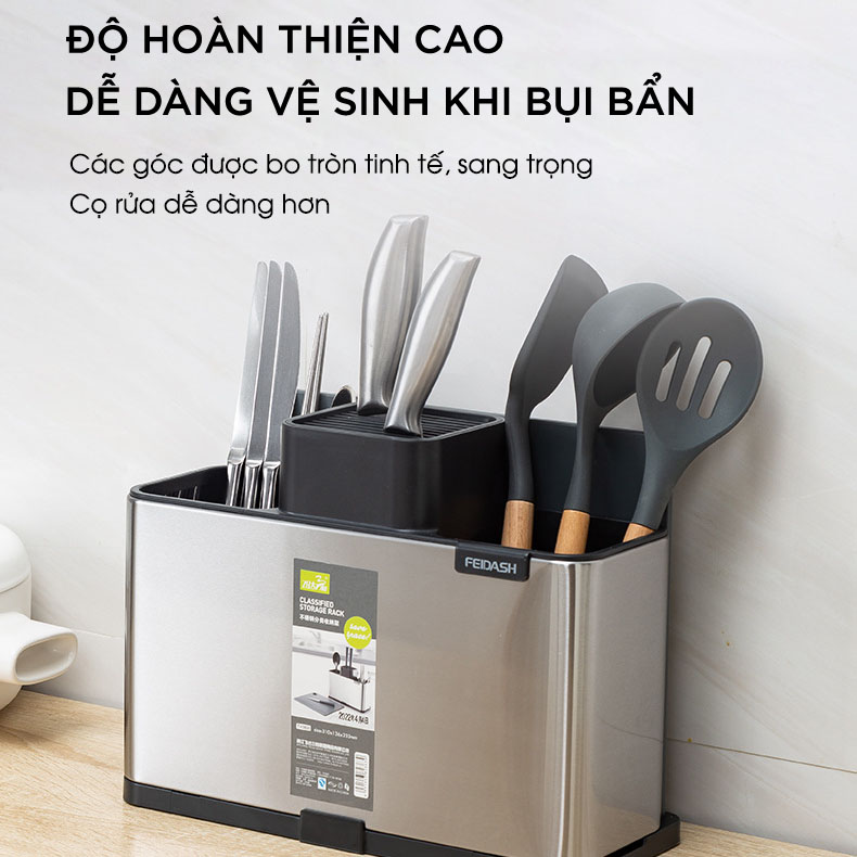 Hộp Đựng Dao Dĩa Đũa Bằng Thép Không Gỉ Cao Cấp Thương Hiệu FEIDASH