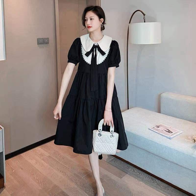 Váy Bầu Công Sở-Đầm Bầu Dáng Suông Thiết Kế Ngắn Tay Chất Đũi Siêu Mát freesize
