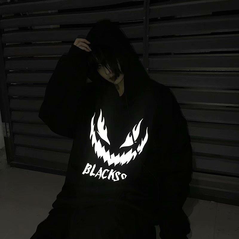 Áo hoodie tay dài dáng rộng họa tiết phản quang thời trang cá tính cho nam BLACKSS